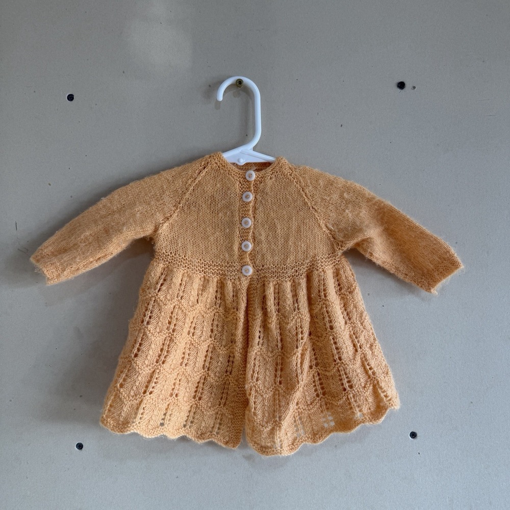 Vintage Cottagecore Peach Knit Matinee Cardigan Jacket 9-12 Month